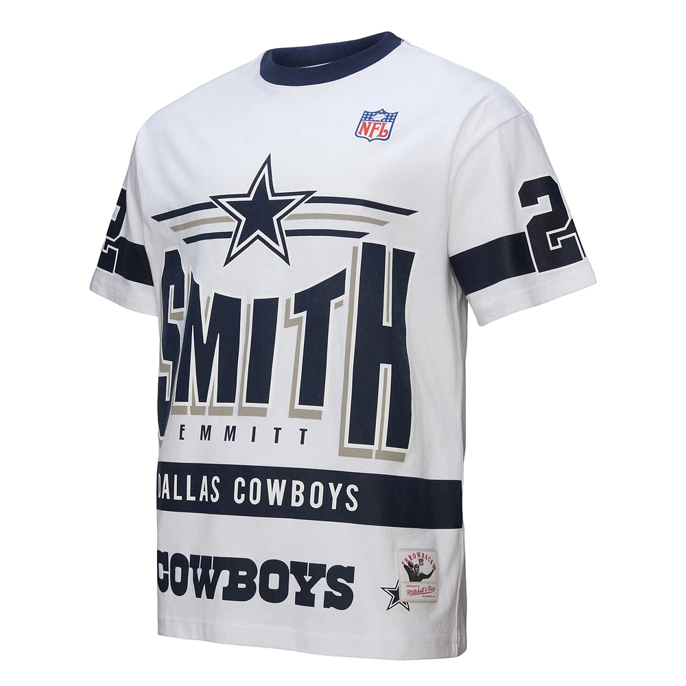 Men's Mitchell & Ness Emmitt Smith White Dallas Cowboys Name Number Team Origins Vintage Logo T-Shirt
