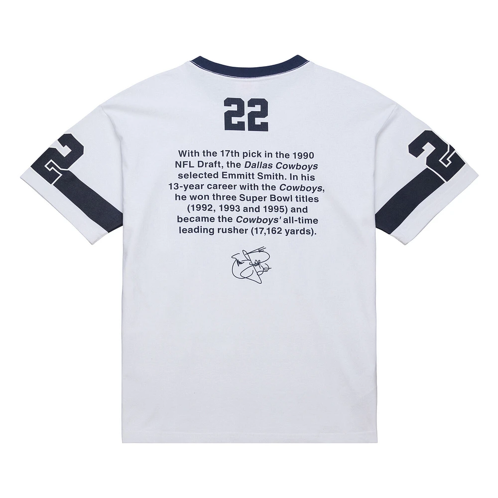 Men's Mitchell & Ness Emmitt Smith White Dallas Cowboys Name Number Team Origins Vintage Logo T-Shirt