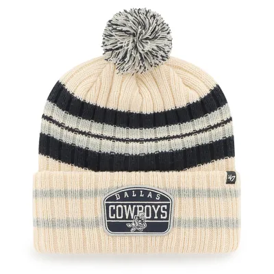 Men's '47 Cream Dallas Cowboys Hone Patch Cuffed Knit Hat with Pom