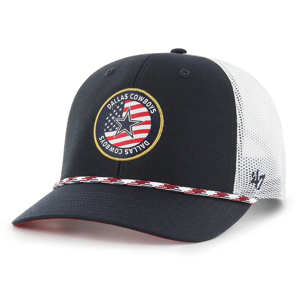 Casquette réglable pour hommes '47 Navy/White Dallas Cowboys Union Patch Trucker