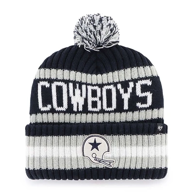 Bonnet en tricot à revers Bering Legacy '47 bleu marine avec pompon pour homme des Dallas Cowboys