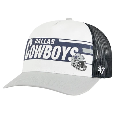 Casquette réglable '47 pour hommes, Dallas Cowboys Stack Line Hitch Trucker, blanc/gris