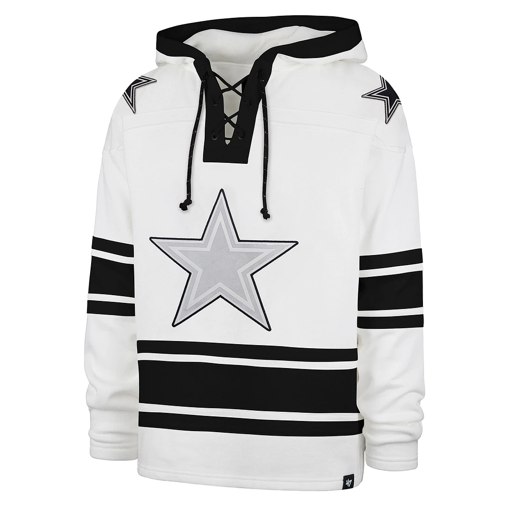 Men's '47 White Dallas Cowboys After Image Superior Lacer Pullover Hoodie