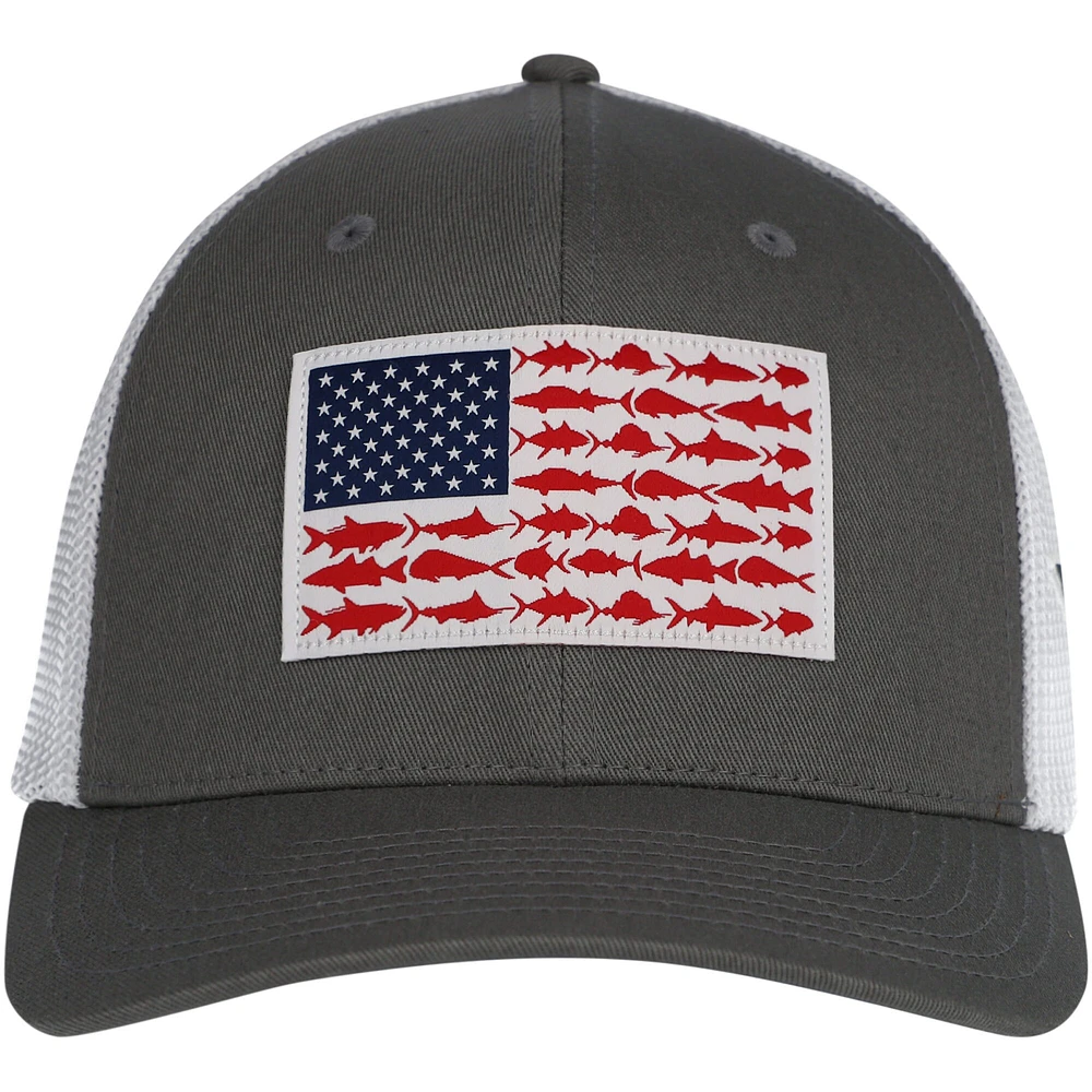 Men's Columbia Gray Dallas Cowboys PFG Fish Flag Flex Hat