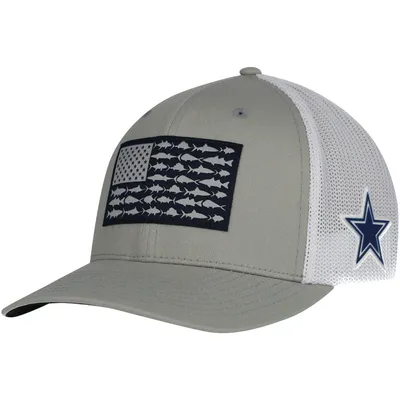 Men's Columbia Gray Dallas Cowboys PFG Mesh Fish Flag Flex Hat