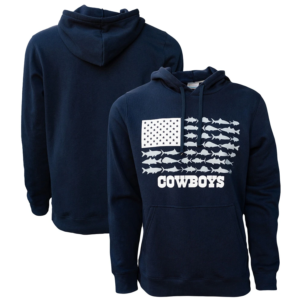 Sweat à capuche pour homme Columbia Navy Dallas Cowboys PFG Fish Flag II