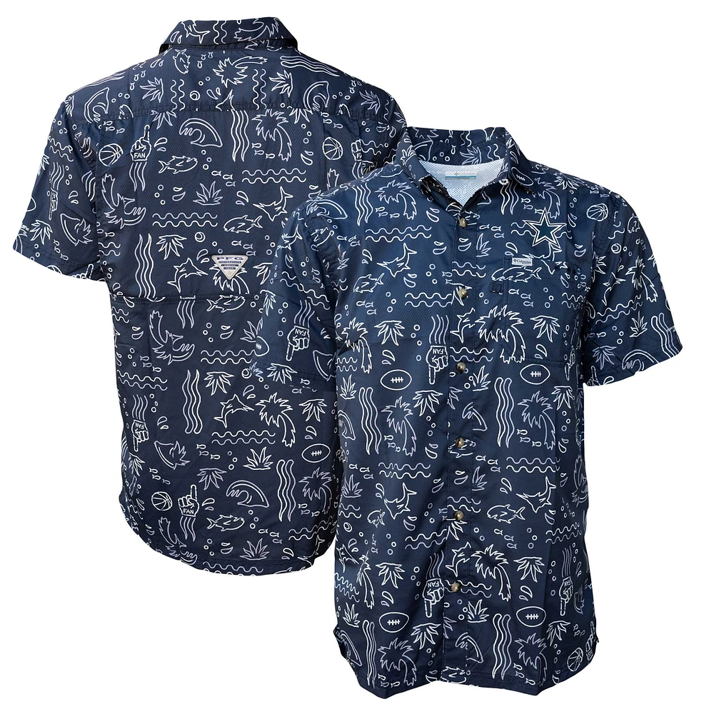 DCM COW NAVY HOMMES SUPER SLACK TIDE FAN PRINT SS BOUTONS SHRMENSSB