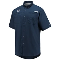 Chemise boutonnée à manches courtes Tamiami Omni-Shade des Dallas Cowboys de Columbia pour homme, bleu marine