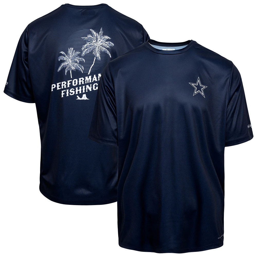 Men's Columbia Navy Dallas Cowboys Terminal Tackle Performance Fishing Omni-Shade T-Shirt