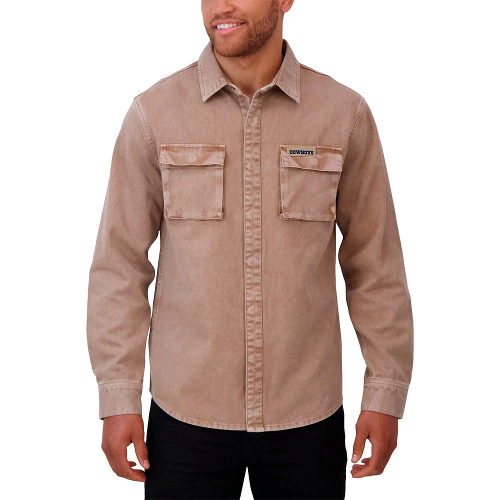 Men's Darius Rucker Collection by Fanatics Brown Dallas Cowboys Garment Dyed Long Sleeve Full Snap Shirt