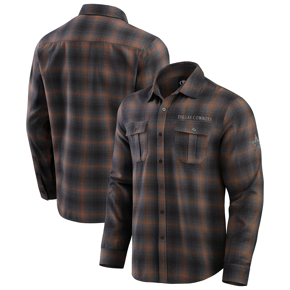 Chemise boutonnée à manches longues classique en flanelle anthracite pour homme de la collection Darius Rucker par Fanatics des Cowboys Dallas