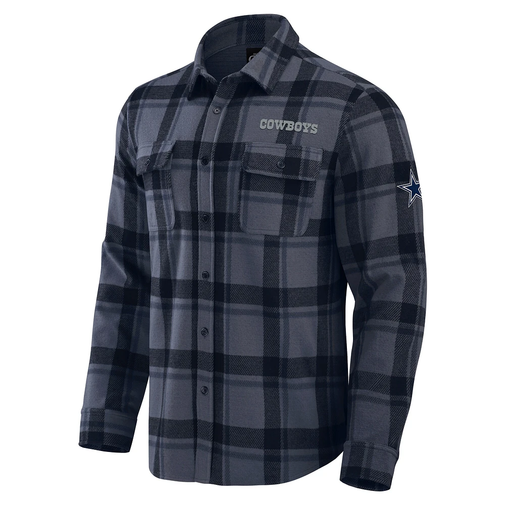 Men's Darius Rucker Collection by Fanatics Navy Dallas Cowboys Tri-Blend Plaid Button-Up Shirt