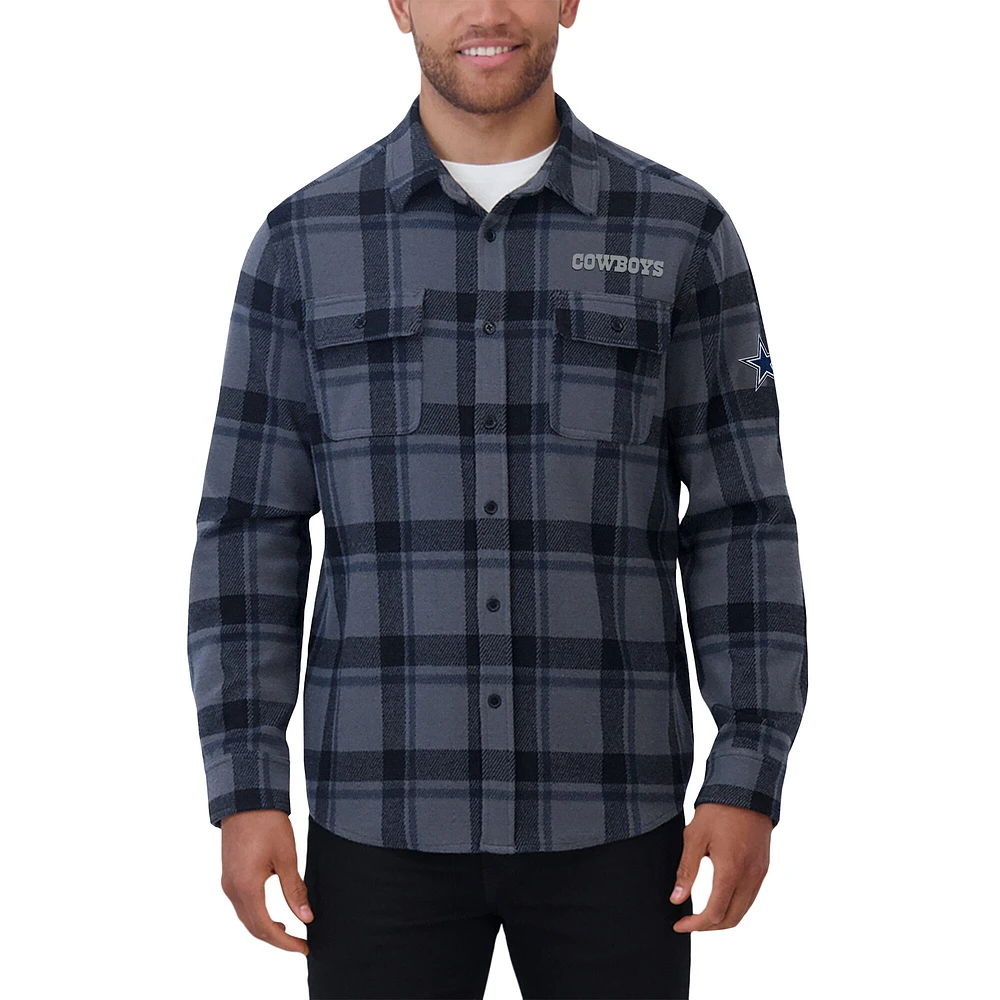 Men's Darius Rucker Collection by Fanatics Navy Dallas Cowboys Tri-Blend Plaid Button-Up Shirt