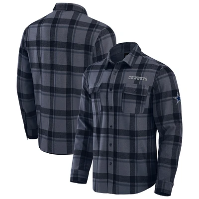 Men's Darius Rucker Collection by Fanatics Navy Dallas Cowboys Tri-Blend Plaid Button-Up Shirt