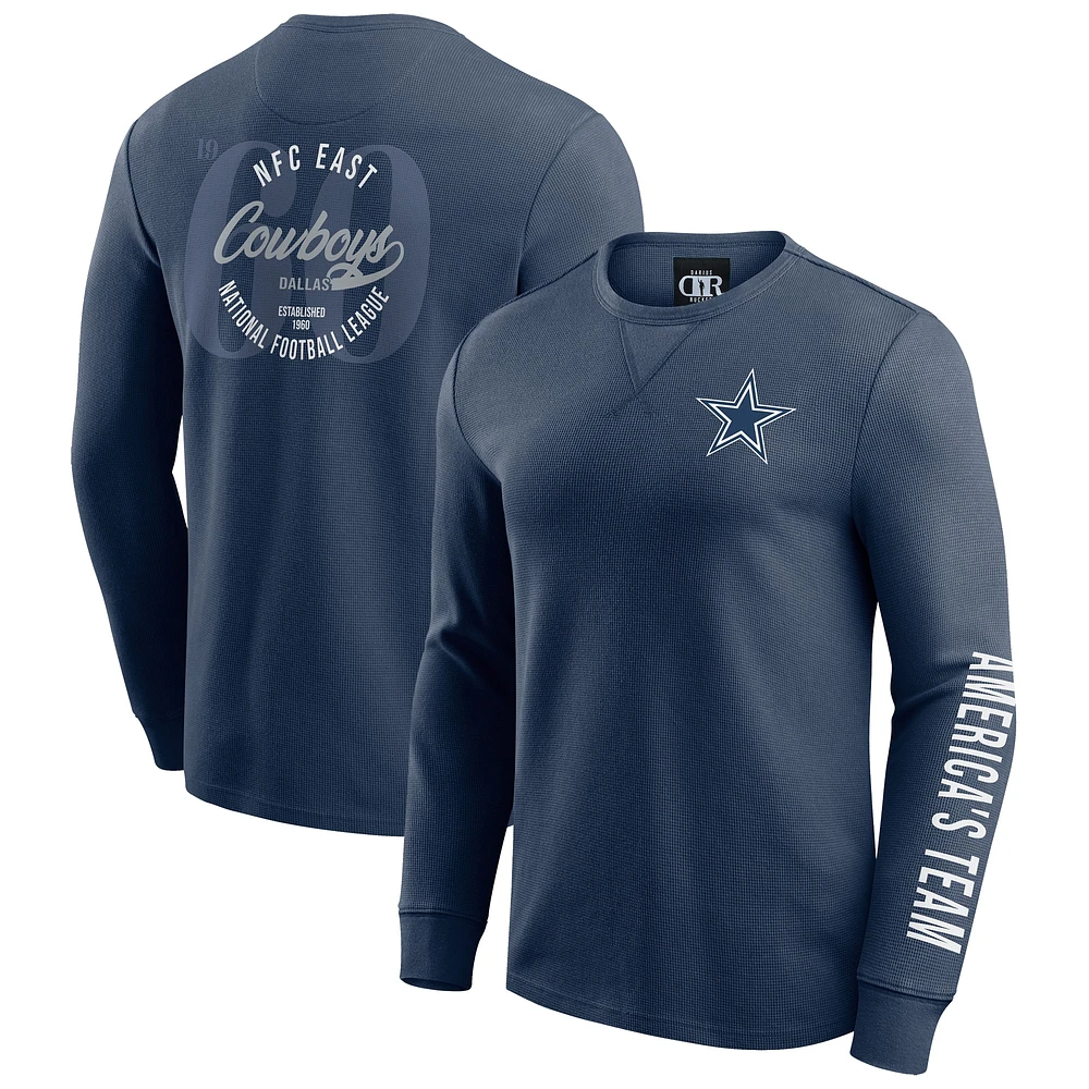 T-shirt à manches longues en tricot gaufré délavé bleu marine Dallas Cowboys de la collection Darius Rucker Fanatics pour hommes