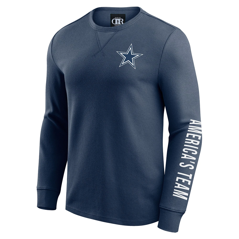 T-shirt à manches longues en tricot gaufré délavé bleu marine Dallas Cowboys de la collection Darius Rucker Fanatics pour hommes