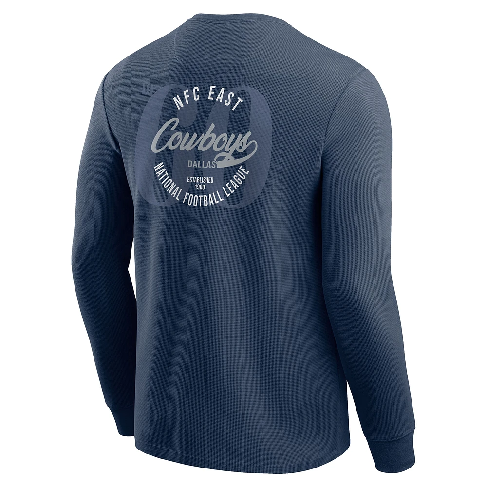 T-shirt à manches longues en tricot gaufré délavé bleu marine Dallas Cowboys de la collection Darius Rucker Fanatics pour hommes