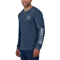 T-shirt à manches longues en tricot gaufré délavé bleu marine Dallas Cowboys de la collection Darius Rucker Fanatics pour hommes