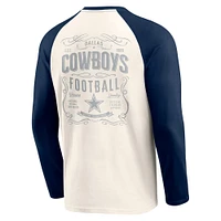 T-shirt à manches longues raglan Henley pour homme de la collection Darius Rucker Fanatics, blanc/bleu marine, Dallas Cowboys