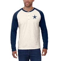 T-shirt à manches longues raglan Henley pour homme de la collection Darius Rucker Fanatics, blanc/bleu marine, Dallas Cowboys