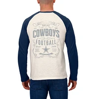 T-shirt à manches longues raglan Henley pour homme de la collection Darius Rucker Fanatics, blanc/bleu marine, Dallas Cowboys