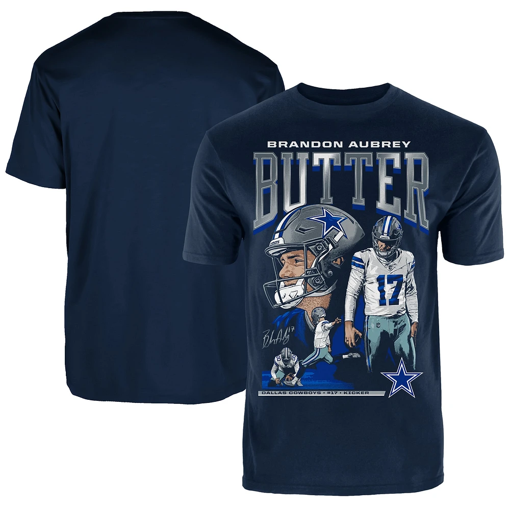 T-shirt graphique bleu marine pour homme Fanatics Brandon Aubrey des Cowboys de Dallas