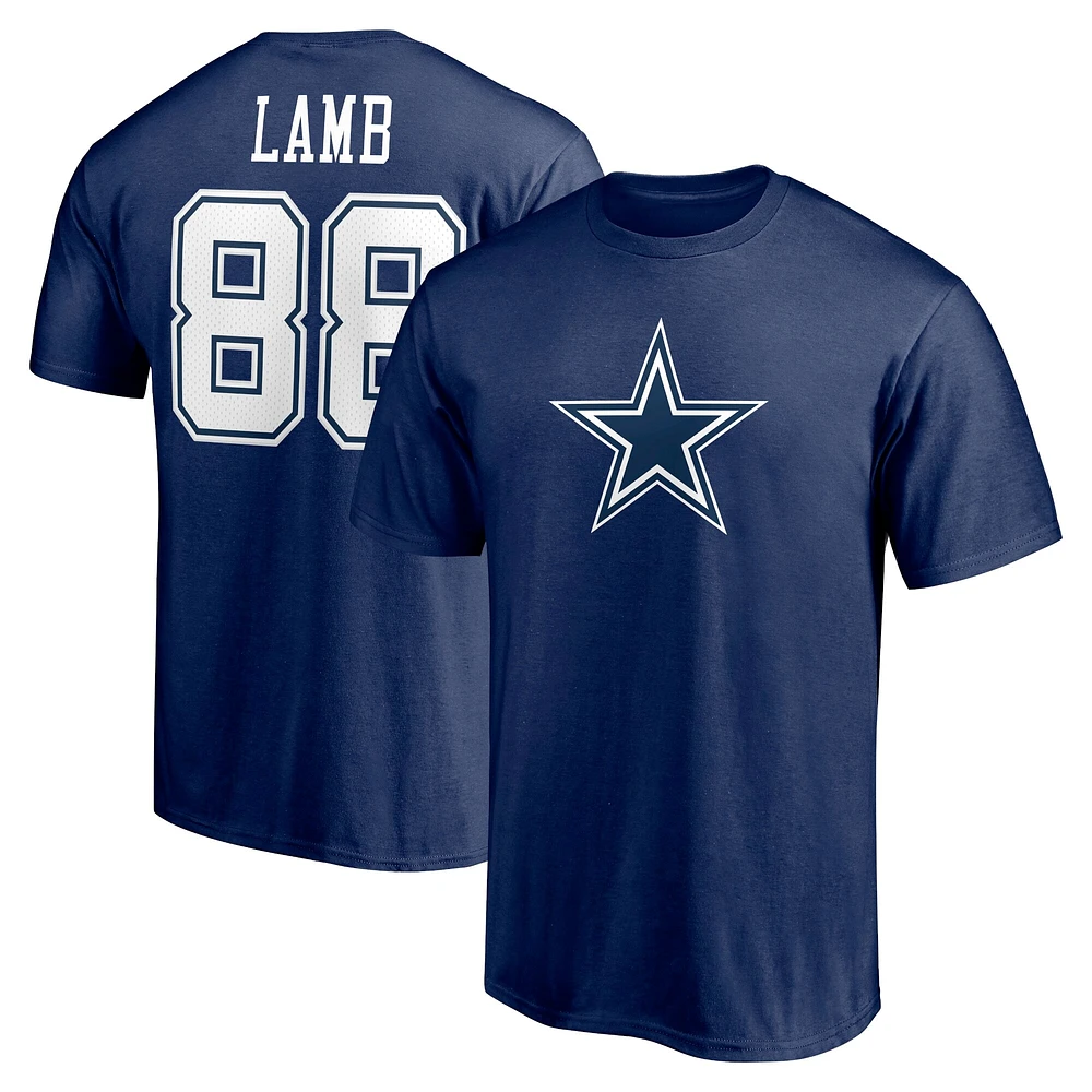 T-shirt avec nom et numéro d'icône de joueur des Dallas Cowboys Fanatics CeeDee Lamb Navy pour hommes