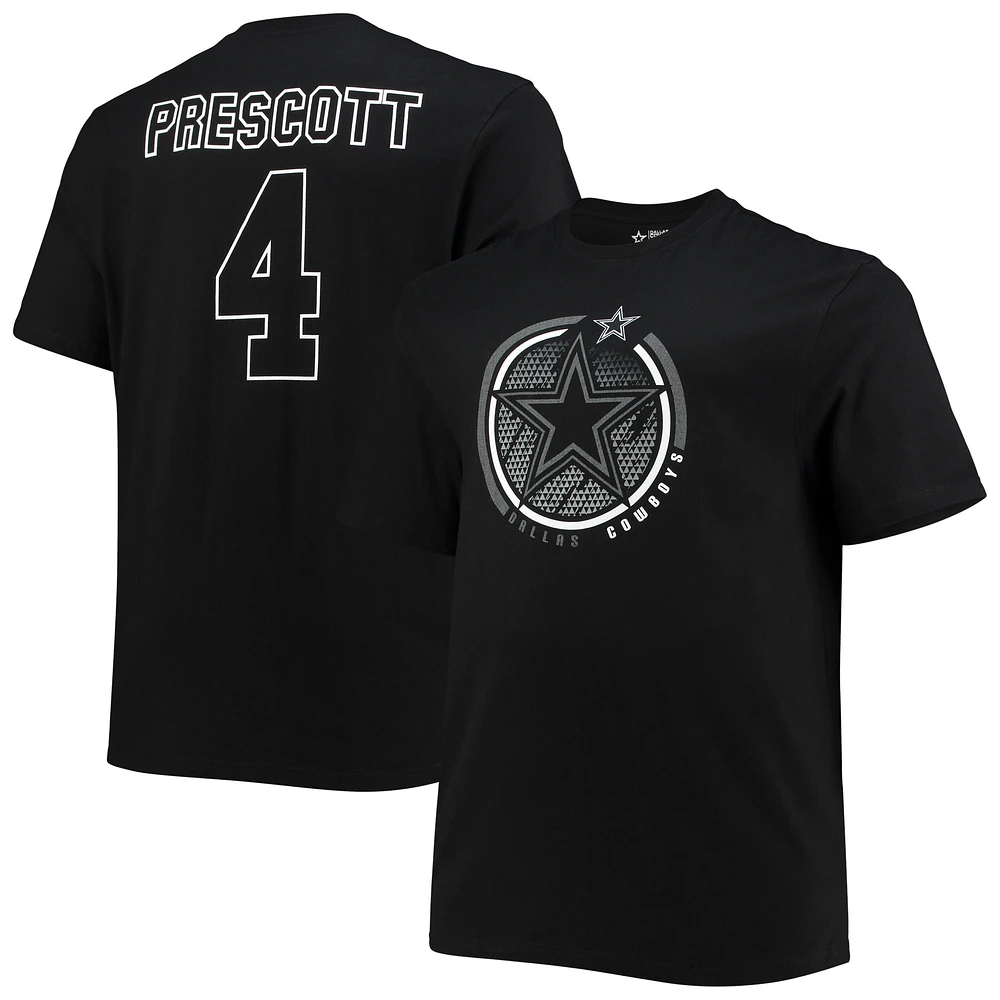 Fanatics pour hommes Dak Prescott Noir Dallas Cowboys Big & Tall Color Pop Name Number T-shirt