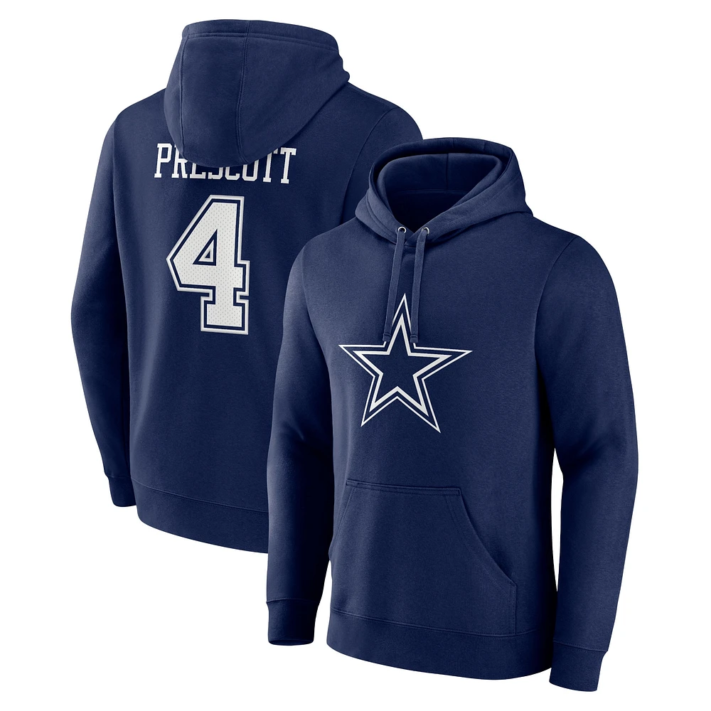 Men's Fanatics Dak Prescott Navy Dallas Cowboys Player Icon Name & Number Pullover Hoodie