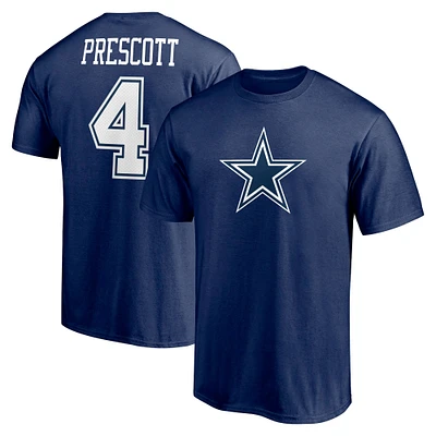 T-shirt avec nom et numéro d'icône de joueur des Dallas Cowboys Fanatics Dak Prescott pour hommes, bleu marine