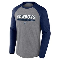 Men's Fanatics Heather Gray/Heather Navy Dallas Cowboys Raglan Long Sleeve T-Shirt