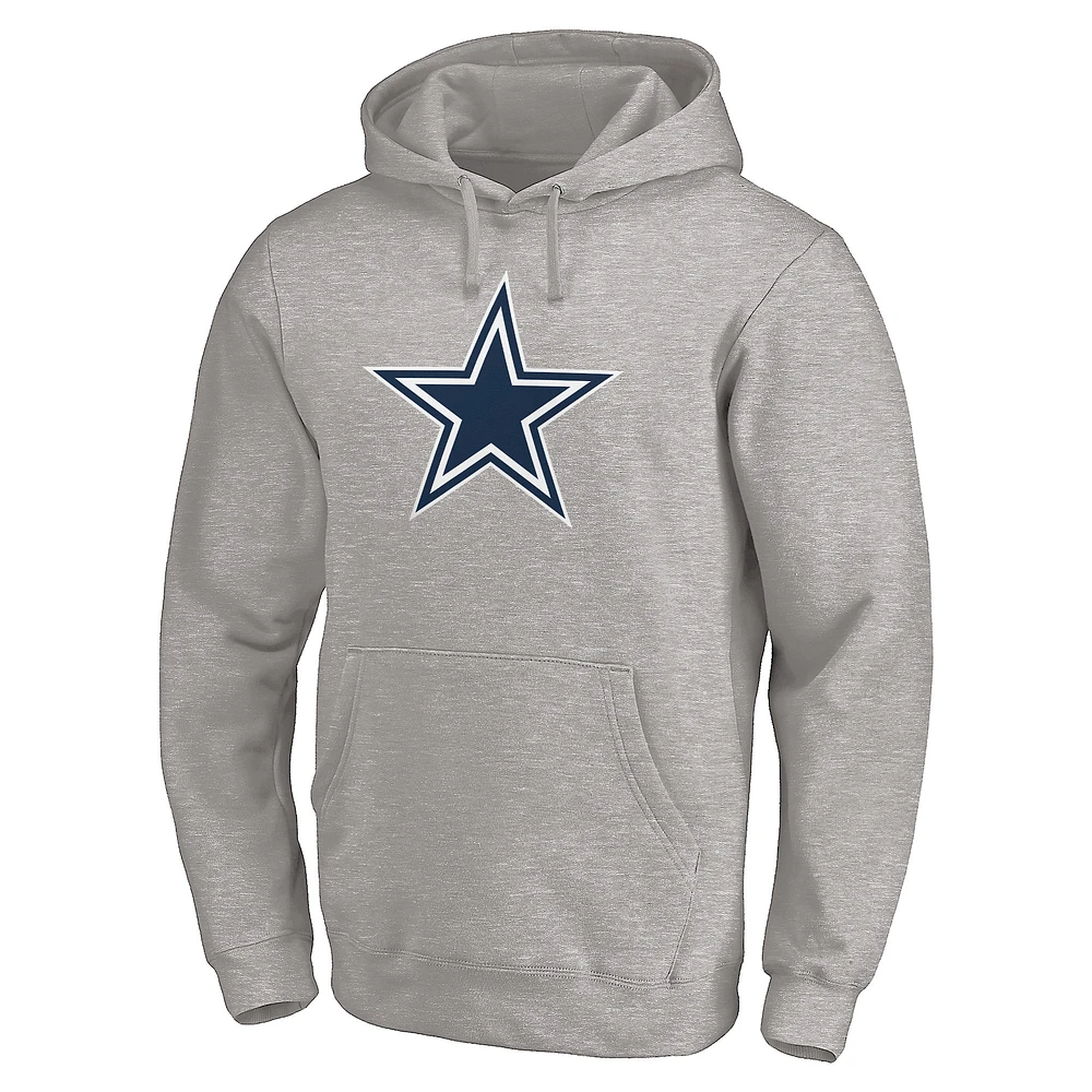 Men's Fanatics Heather Gray Dallas Cowboys Primary Logo Fitted Pullover Hoodie