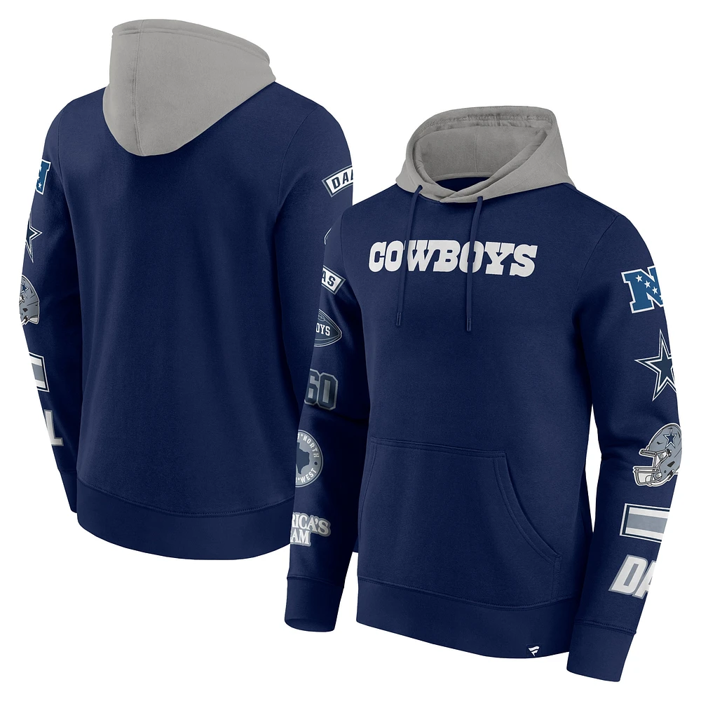 Sweat à capuche patchs Dallas Cowboys bleu marine/argent Fanatics pour hommes