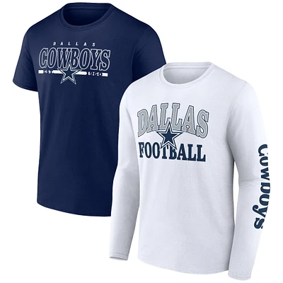 Ensemble combiné de t-shirts Throwback Dallas Cowboys Fanatics pour hommes bleu marine/blanc