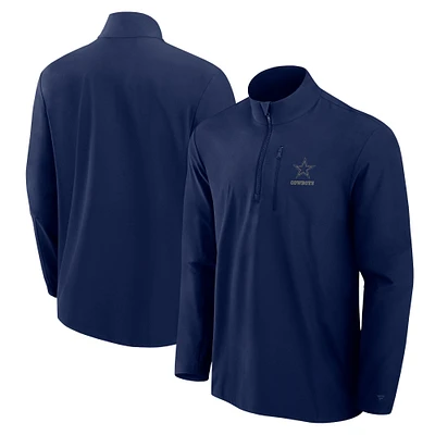 Men's Fanatics Navy Dallas Cowboys Front Office Micro Tonal Quarter-Zip Pullover