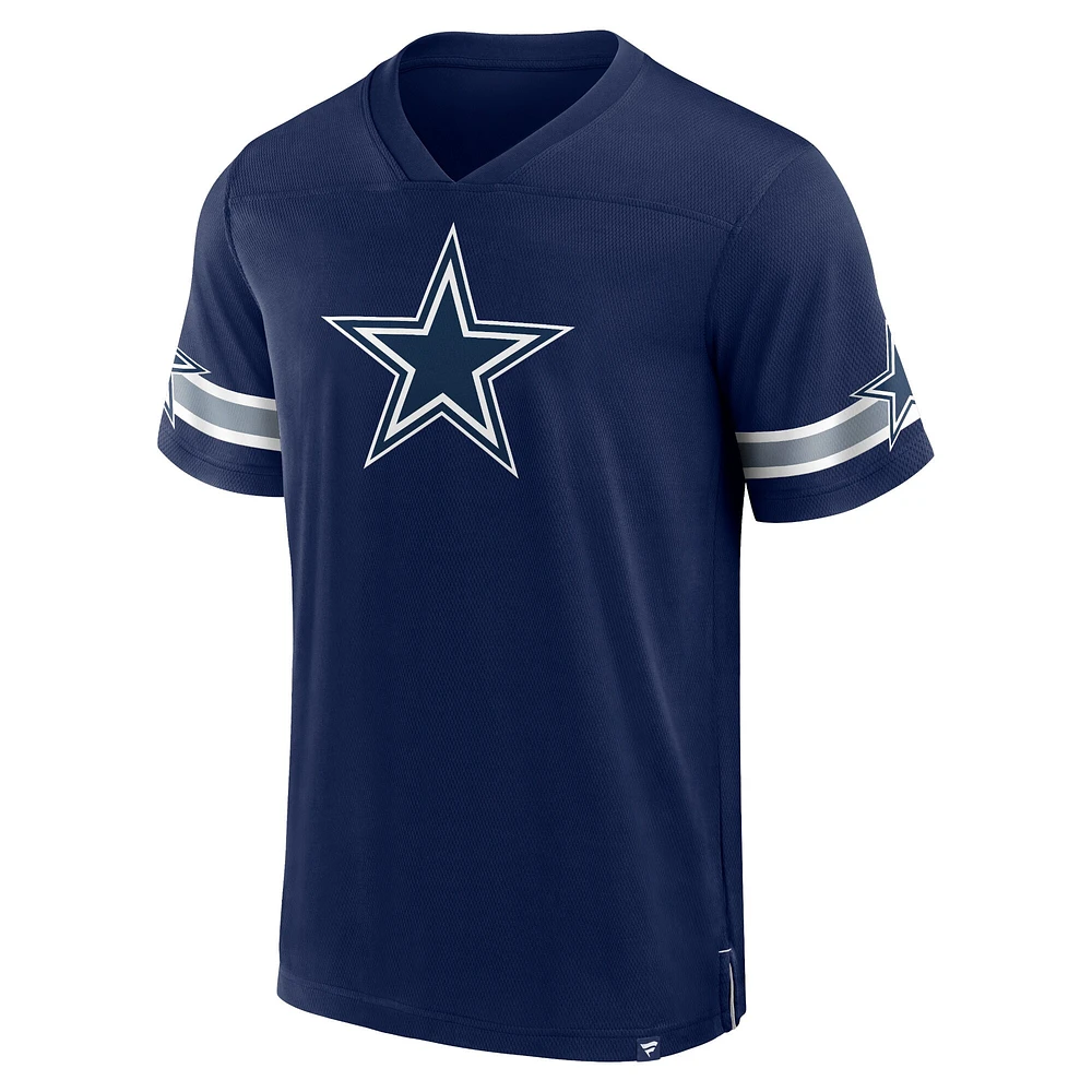 T-shirt à col en V Fanatics pour hommes, bleu marine, Dallas Cowboys Jersey Tackle