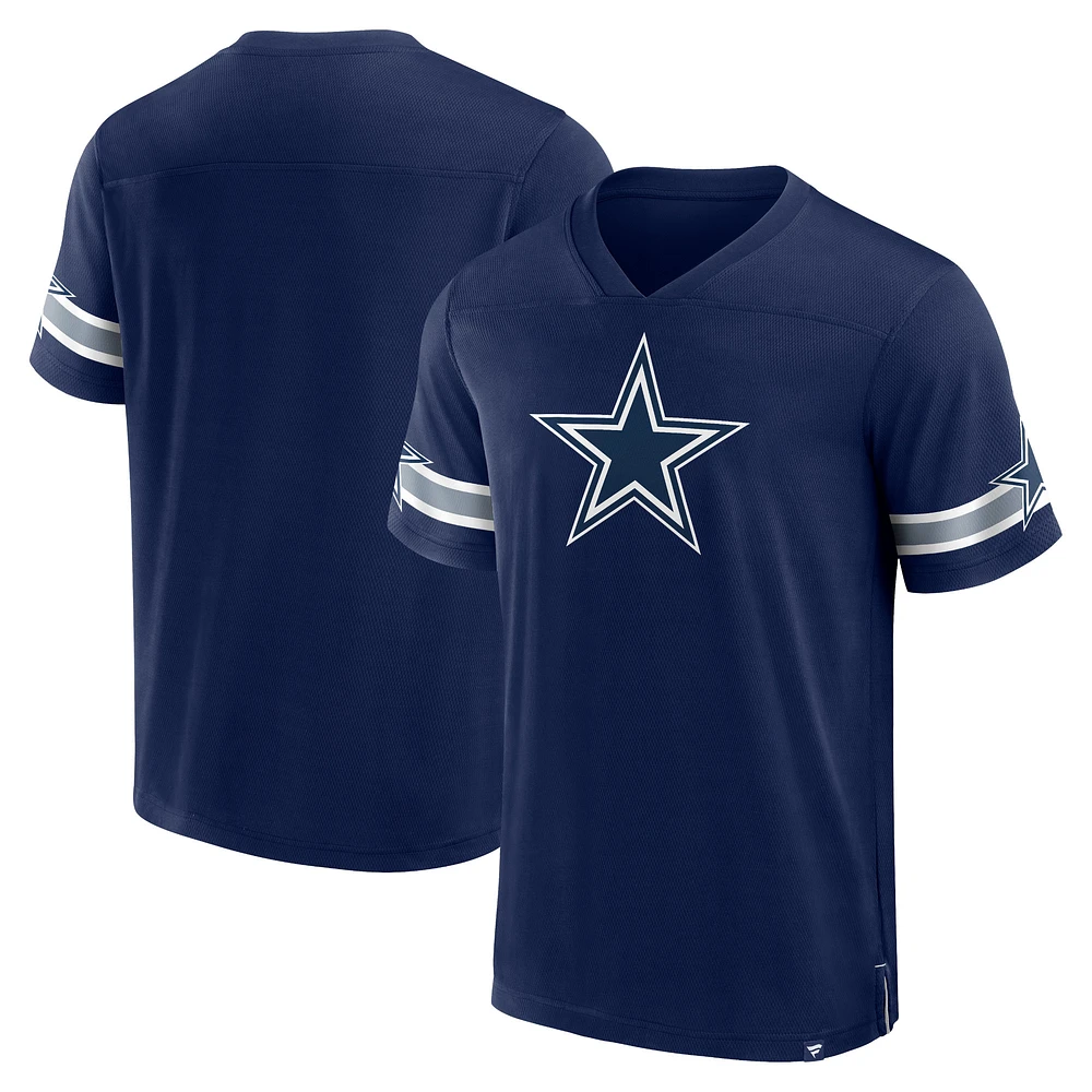 T-shirt à col en V Fanatics pour hommes, bleu marine, Dallas Cowboys Jersey Tackle