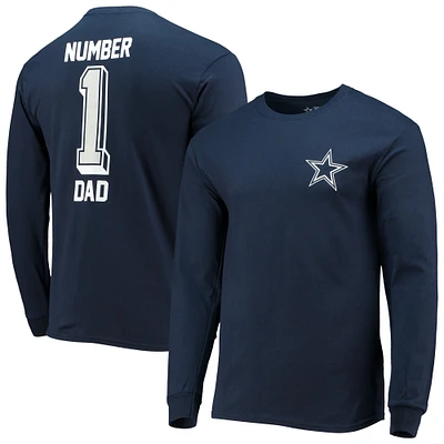 T-shirt à manches longues pour hommes Fanatics Navy Dallas Cowboys #1 Dad