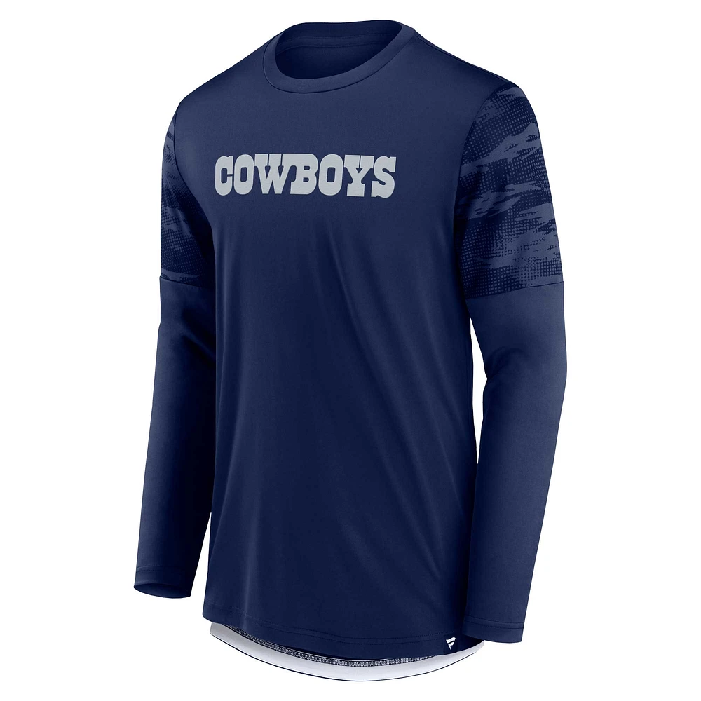 Fanatics pour hommes, bleu marine, Dallas Cowboys Square Off Defender - T-shirt à manches longues