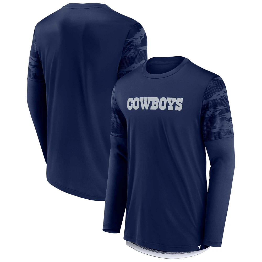 Fanatics pour hommes, bleu marine, Dallas Cowboys Square Off Defender - T-shirt à manches longues