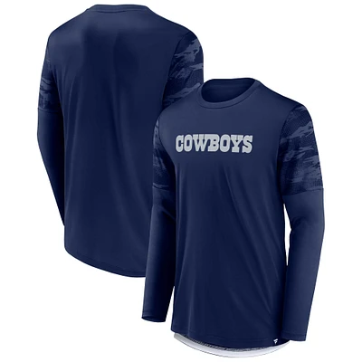 Fanatics pour hommes, bleu marine, Dallas Cowboys Square Off Defender - T-shirt à manches longues
