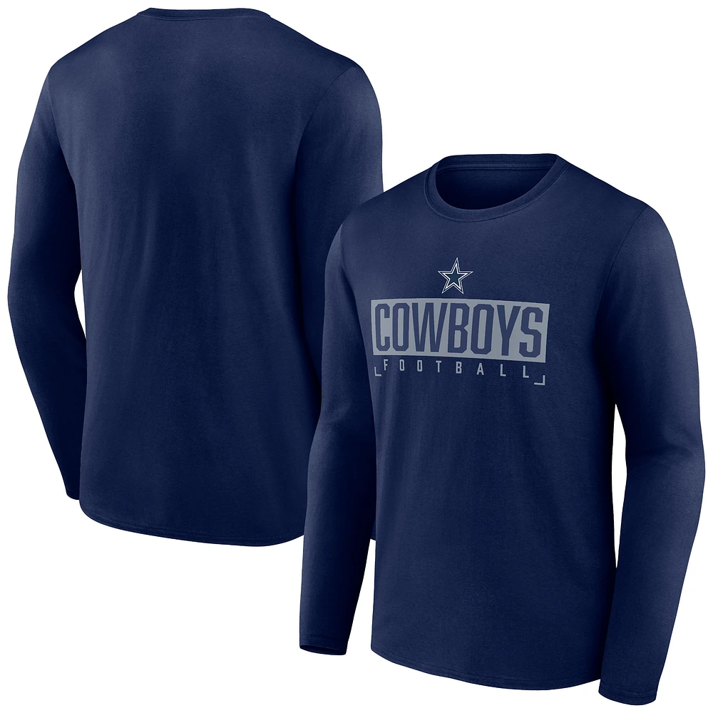 T-shirt à manches longues Fanatics Navy Dallas Cowboys Stack The Box pour hommes