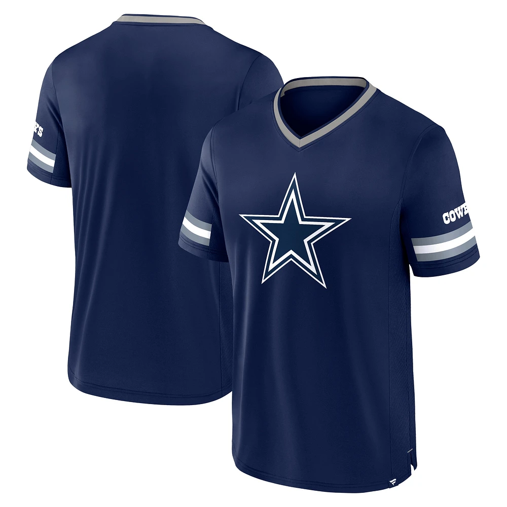 T-shirt à col en V rayures bleu marine pour homme Fanatics Dallas Cowboys