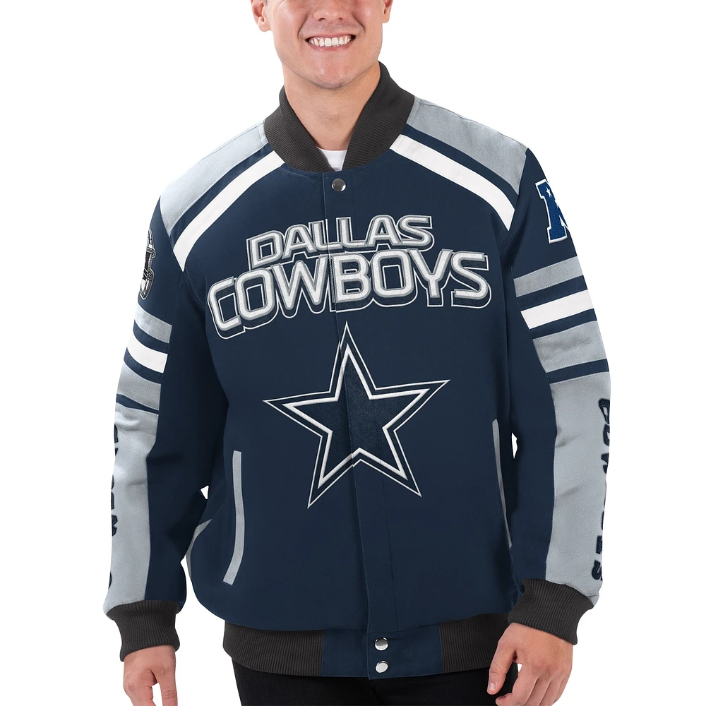 Veste universitaire G-III Extreme bleu marine/gris Dallas Cowboys Power Full-Snap pour hommes