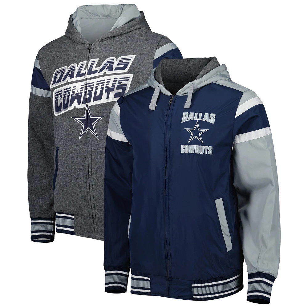 Veste à capuche réversible fermeture éclair et dos intégral Dallas Cowboys G-III Sports by Carl Banks pour homme, bleu marine/gris