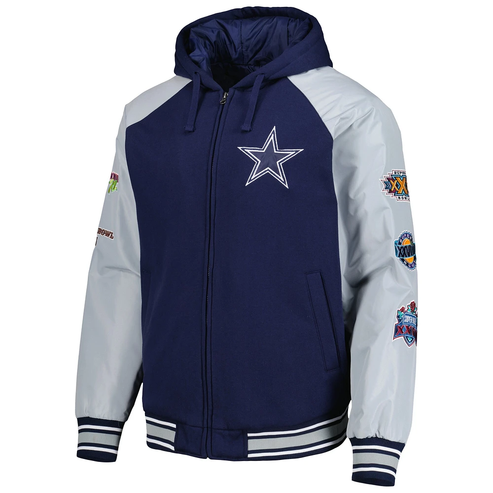 Sweat à capuche Raglan entièrement zippé pour homme G-III Sports by Carl Banks, bleu marine Dallas Cowboys Champions Defender Varsity