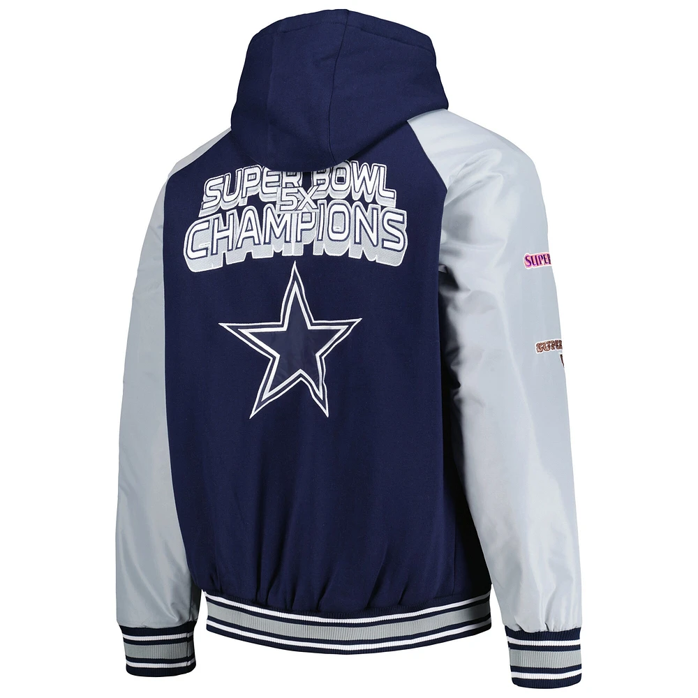 Men's G-III Sports by Carl Banks Navy Dallas Cowboys 5X Super Bowl Champions Defender Varsity Raglan Full-Zip Hoodie