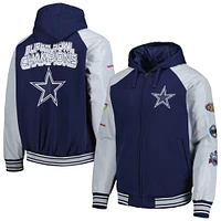 Sweat à capuche Raglan entièrement zippé pour homme G-III Sports by Carl Banks, bleu marine Dallas Cowboys Champions Defender Varsity