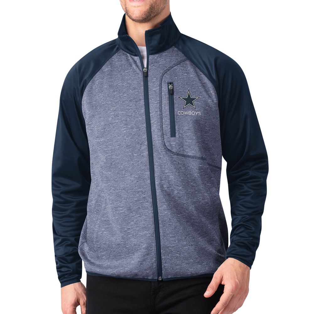 Men's G-III Sports by Carl Banks Navy Dallas Cowboys Front Runner Transitional Raglan Full-Zip Jacket