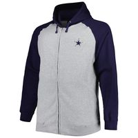 Men's Heather Gray Dallas Cowboys Big & Tall Fleece Raglan Full-Zip Hoodie Jacket